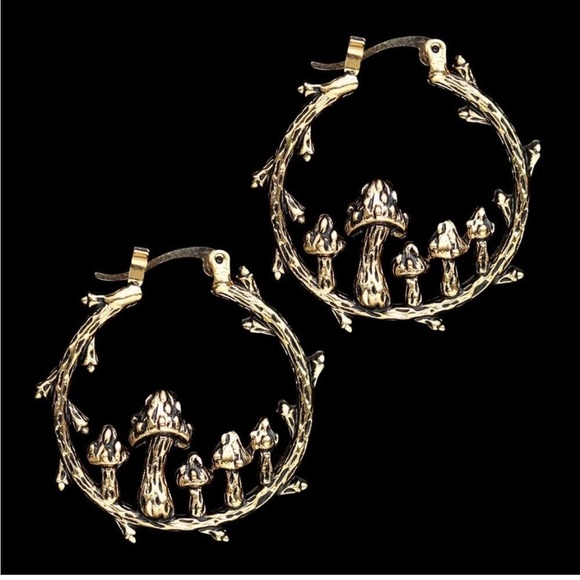 Gold Metal Mushroom Hoop Earrings - Picture 5 of 6